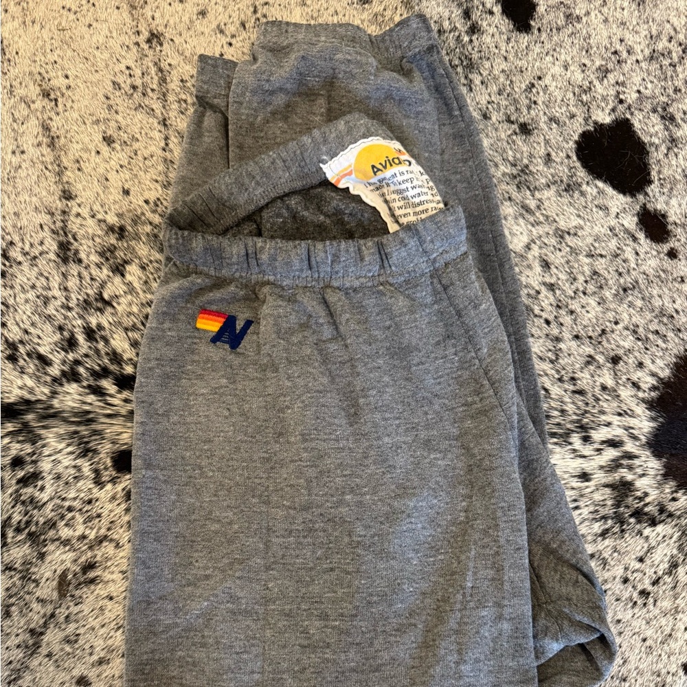Aviator Nation Lighting Bolt Gray Sweatpants with Rainbow Detail